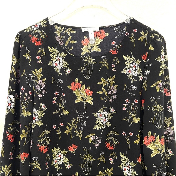 Leith Black Long Sleeve Floral Blouse Top Poetcore Red Green Women's Size Small - Picture 3 of 12
